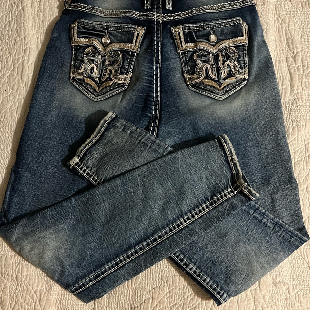 Rock Revival Blue Skinny Jeans with Decorative Stitching